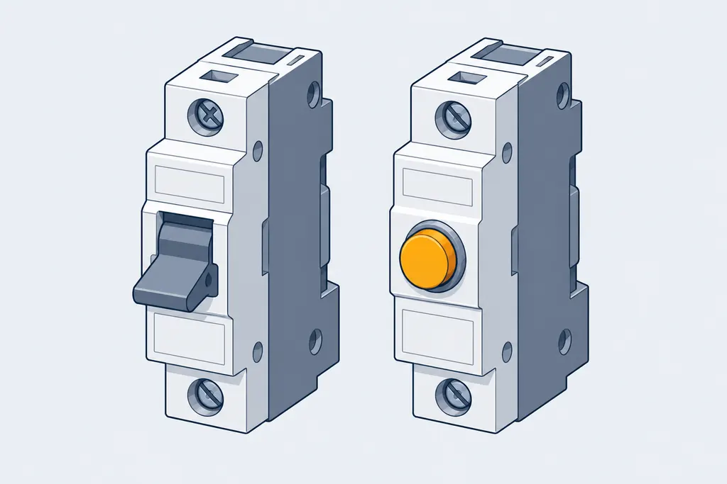 Comparison of a modern toggle breaker and an older push-button breaker