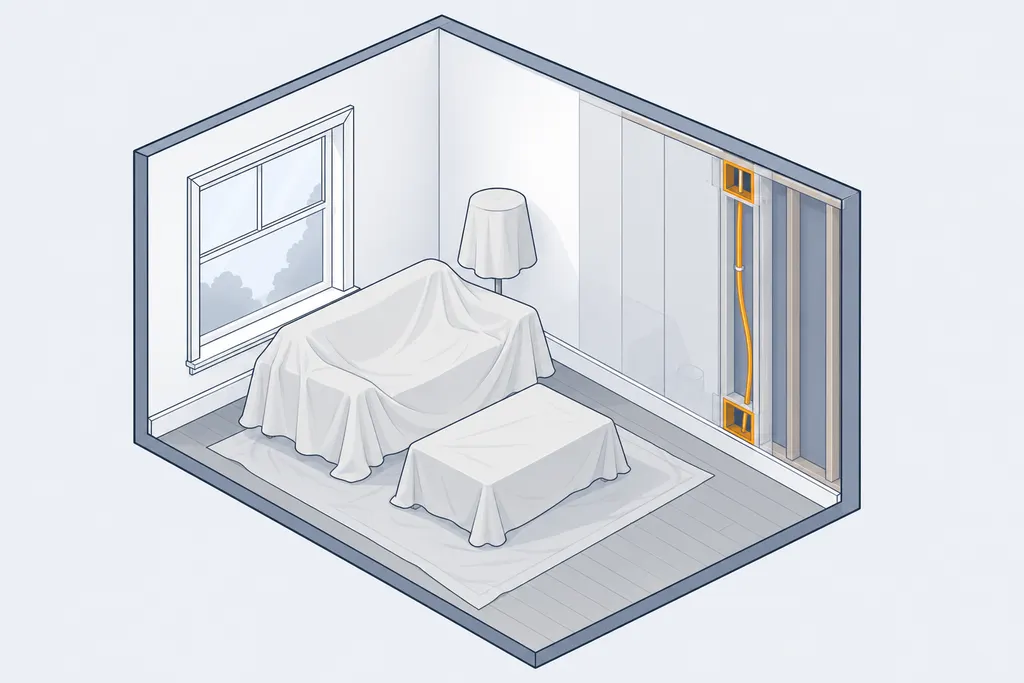Room cutaway showing small access openings in the wall used to run new cable during rewiring